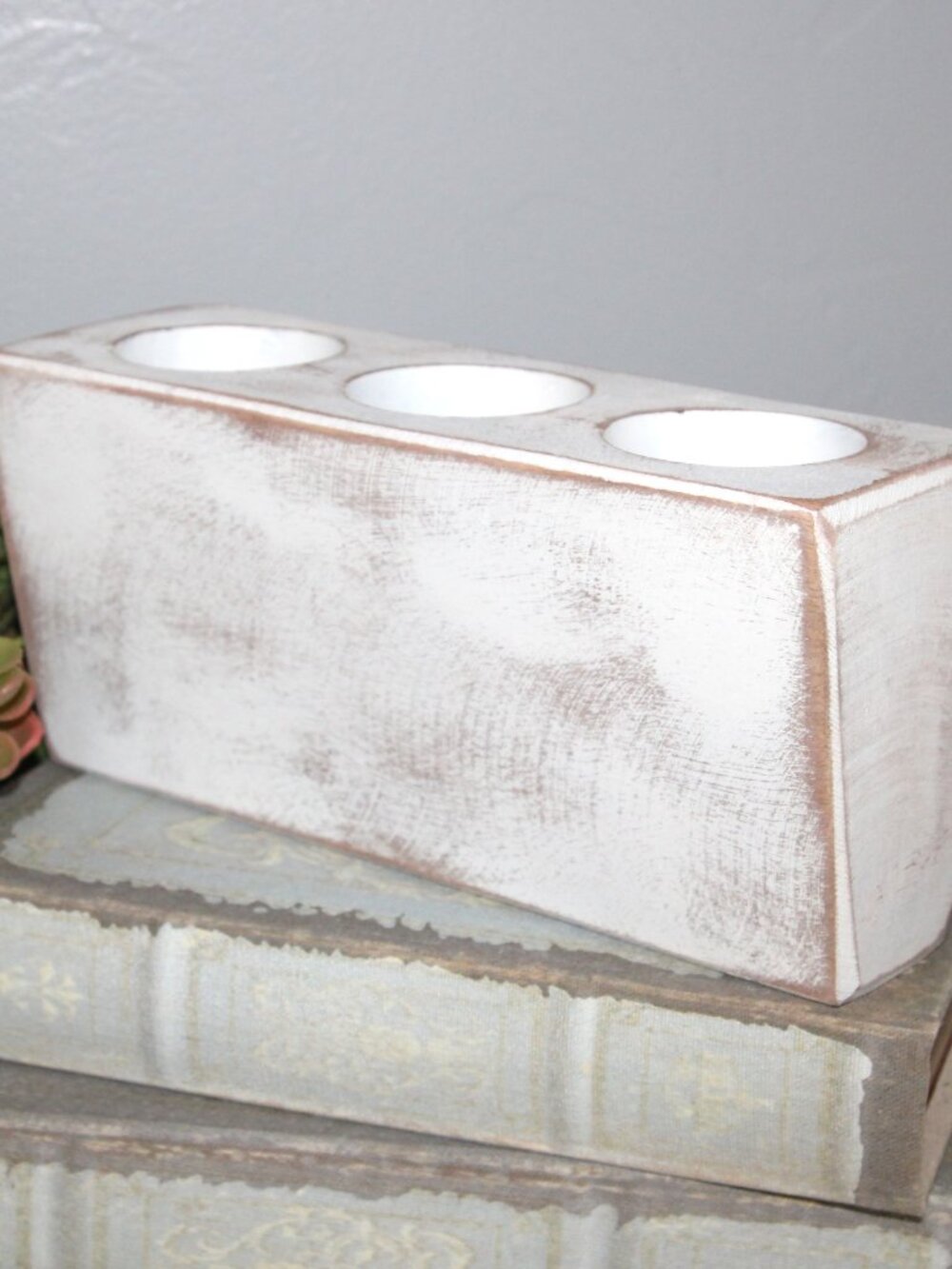 Distressed White Farmhouse Sugar Mold Candle Holder Succulent Planter